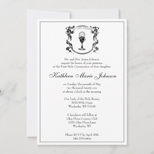 Traditioneel Katholiek Elegant Eerste Heilige Comm Kaart (Voorkant)