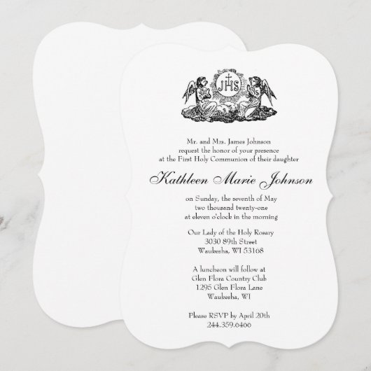 Traditioneel Katholiek Elegant Eerste Heilige Comm Kaart (Voorkant / Achterkant)