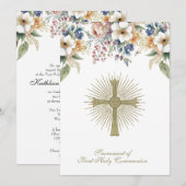 Traditioneel Katholiek Heilige Communie Bloemenkru Kaart (Voorkant / Achterkant)