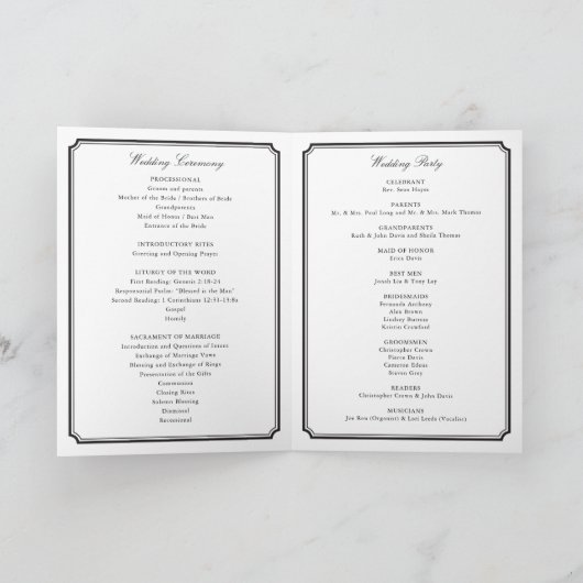 Traditioneel katholiek huwelijksprogramma kaart (Binnen)