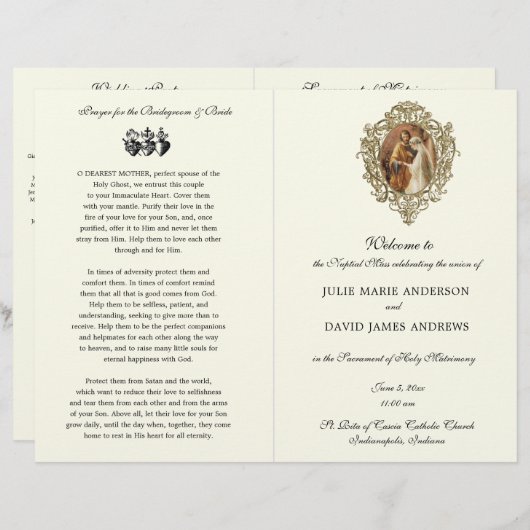 Traditioneel Katholiek Latijn Mis Huwelijk Program (Voorkant / Achterkant)