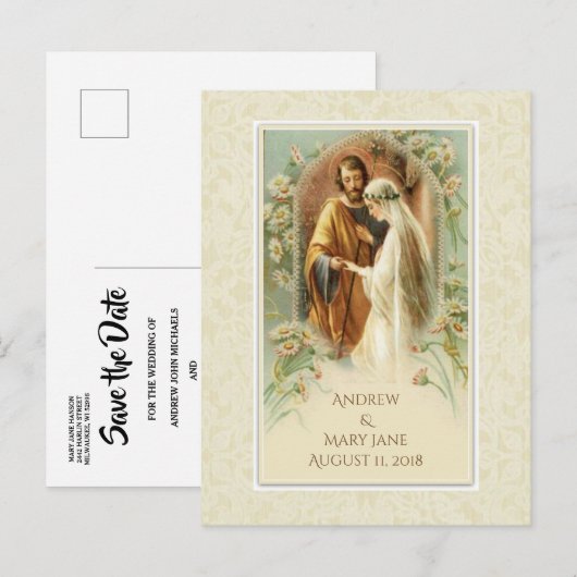 Traditioneel Katholiek SAVE THE DATE Bruiloft Aankondigingskaart (Voorkant / Achterkant)