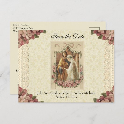 Traditioneel Katholiek SAVE THE DATE Bruiloft Aankondigingskaart (Voorkant / Achterkant)