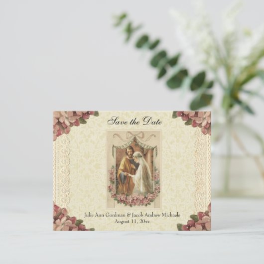 Traditioneel Katholiek SAVE THE DATE Bruiloft Aankondigingskaart (Staand voorkant)