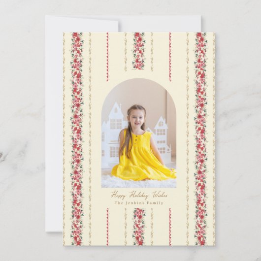 Traditioneel Kerst Botanisch Tapijt Behang Feestdagenkaart (Voorkant)