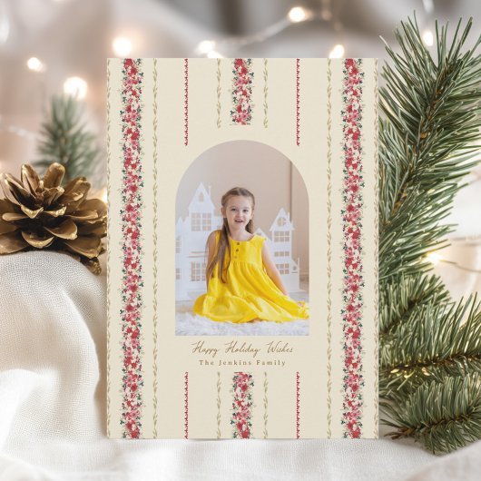 Traditioneel Kerst Botanisch Tapijt Behang Feestdagenkaart