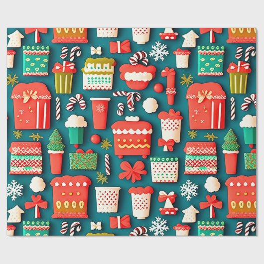 Traditioneel kerst elementen patroon cadeaupapier (Vlak)