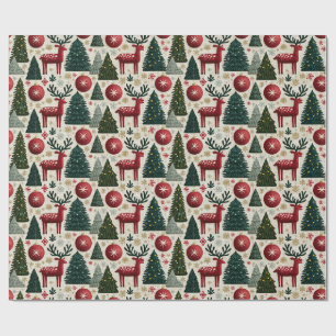 Traditioneel Kerst Reindeer Boom Patroon Cadeaupapier