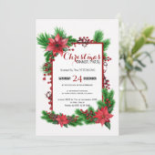 Traditioneel kerstdiner rode poinsettia kaart (Staand voorkant)