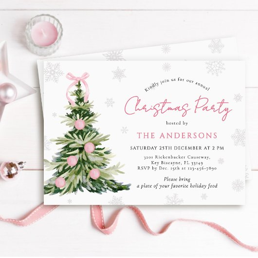 Traditioneel kerstfeest met roze lint boom kaart