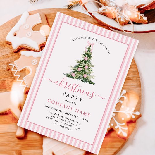 Traditioneel kerstfeest met roze lint boom kaart