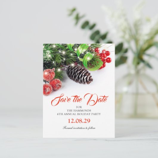 Traditioneel kerstfeestje Save the Date Aankondigingskaart (Staand voorkant)