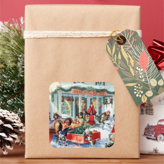 traditioneel kerstinkopen vierkante sticker (Feestdagen)