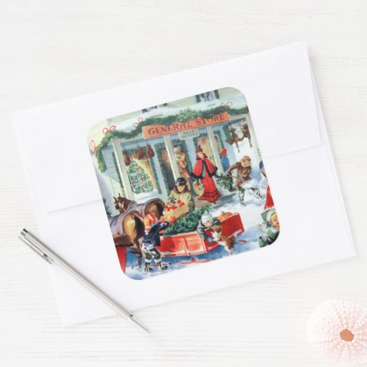 traditioneel kerstinkopen vierkante sticker (Envelop)