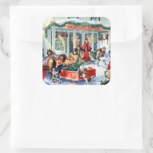 traditioneel kerstinkopen vierkante sticker (Tas)