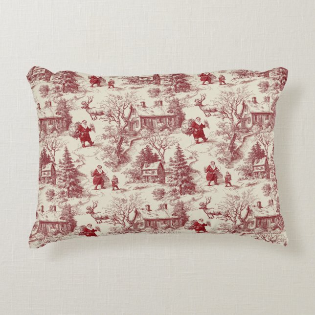 Traditioneel kerstman rood op crème toile de Jouy Accent Kussen (Voorkant)