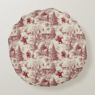 Traditioneel kerstman rood op crème toile de Jouy Rond Kussen
