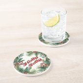 Traditioneel Kerstmis "Holly Jolly" Script Zandsteen Onderzetter (Zijkant)