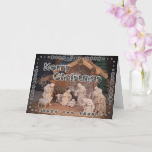 Traditioneel Kerstmis houten kerststal scène Kaart