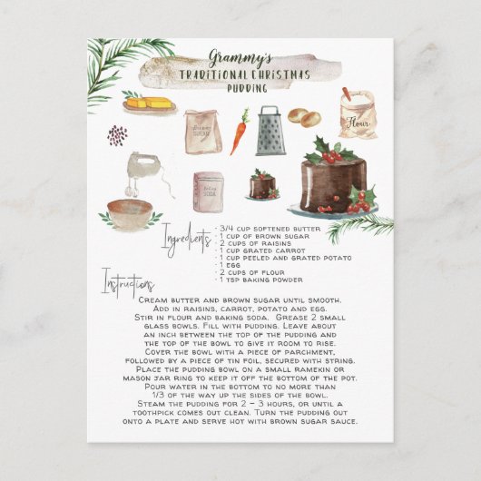 Traditioneel Kerstpuddingrecept | Vakantie Briefkaart (Voorkant)