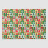 Traditioneel kerstrood groen kantelpatroon tissuepapier (Voorkant)