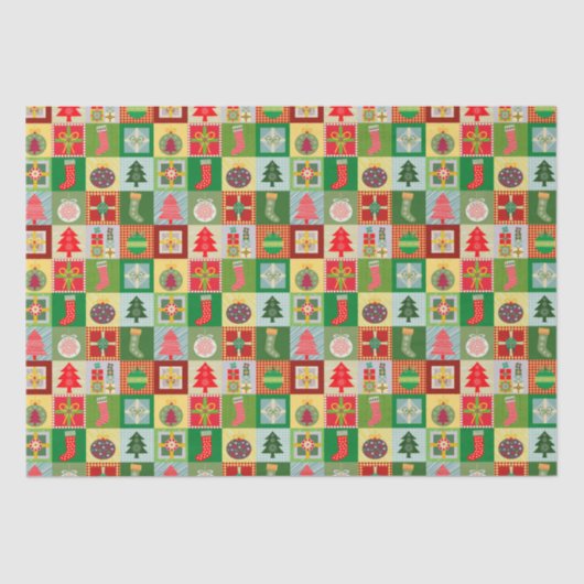 Traditioneel kerstrood groen kantelpatroon tissuepapier (Voorkant)