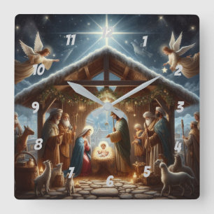 Traditioneel kerststallenspel vierkante klok