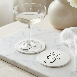 Traditioneel Klassiek Ampersand Monogram Huwelijk Ronde Kartonnen Onderzetter