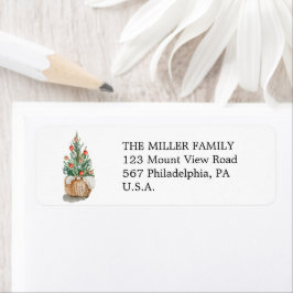 Traditioneel label voor retouradres kerstboom