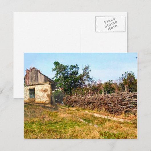Traditioneel landbouwgebouw en hek briefkaart (Voorkant / Achterkant)