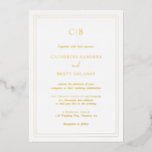 Traditioneel legant Simple Monogram Weddenschap Go Folie Uitnodiging<br><div class="desc">Classic Wedding Invitation met je monogram en trouwgegevens omringd door een dubbele grens. Alle ontwerpelementen bevinden zich in een echte gouden folie. Een traditionele huwelijksuitnodiging met een schoon en tijdloos design dat perfect is voor een formele bruiloft.</div>