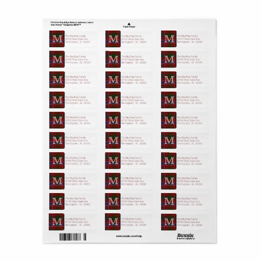 Traditioneel MacRae-tapemonogram Etiket (Full Sheet)