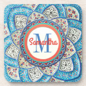 Traditioneel Marokkaans turquoise blauw monogram Bier Onderzetter (Voorkant)