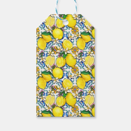 Traditioneel mediterraan patroon met leemons cadeaulabel (Voorkant)