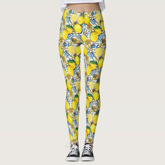 Traditioneel mediterraan patroon met leemons leggings (Voorkant)