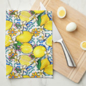 Traditioneel mediterraan patroon met leemons theedoek (Quarter Fold)