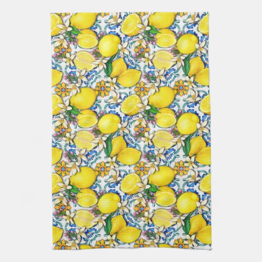 Traditioneel mediterraan patroon met leemons theedoek (Verticaal)