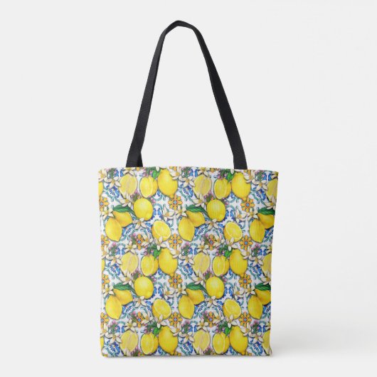Traditioneel mediterraan patroon met leemons tote bag (Achterkant)