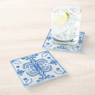 Traditioneel Mediterraan Portugees Azulejo Glazen Onderzetter