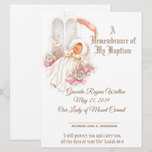 Traditioneel Meisje Doopsel Certificaat Feestdagenkaart (Voorkant / Achterkant)