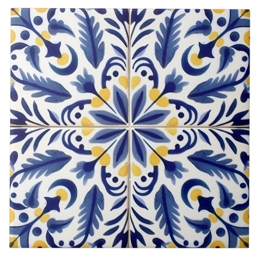 Traditioneel Mexicaans blauw ventilator decoratief Tegeltje (Voorkant)