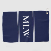 Traditioneel Midnight Blue Witte Monogram Beginlet Golfhanddoek (Horizontaal)