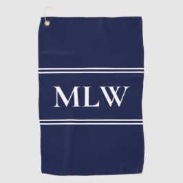 Traditioneel Midnight Blue Witte Monogram Beginlet Golfhanddoek