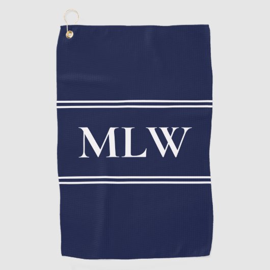 Traditioneel Midnight Blue Witte Monogram Beginlet Golfhanddoek (Voorkant)