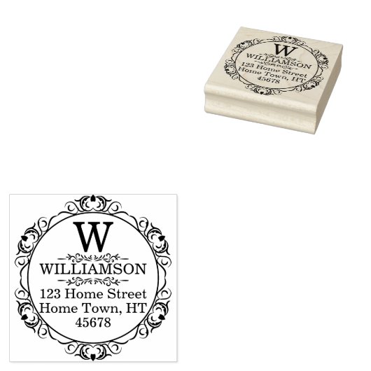 Traditioneel Monogram Cirkel Retouradres Rubberstempel (Gestempeld)