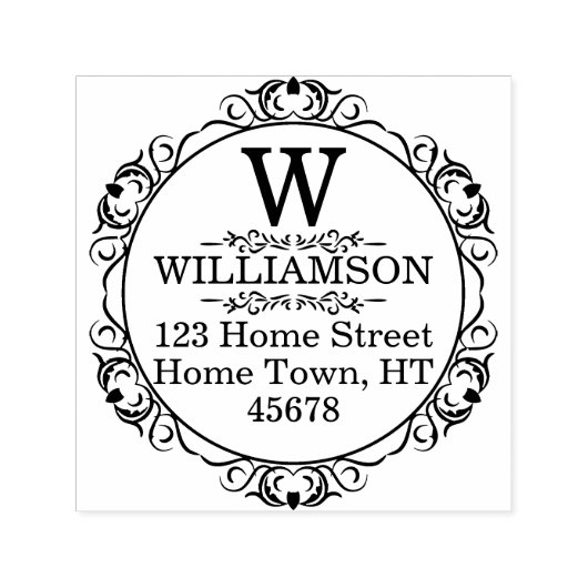 Traditioneel monogram cirkel retouradres zelfinktende stempel (Design)