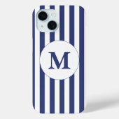 Traditioneel monogram donkerblauw en witte strepen Case-Mate iPhone case (Achterkant)