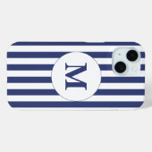 Traditioneel monogram donkerblauw en witte strepen Case-Mate iPhone case (Achterkant (horizontaal))