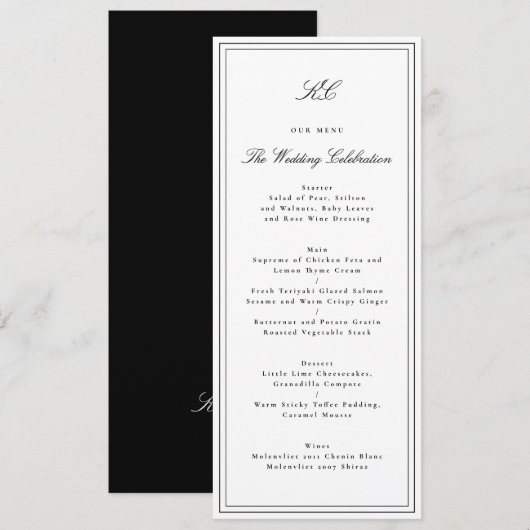 Traditioneel Monogram Huwelijk Menu (Voorkant / Achterkant)