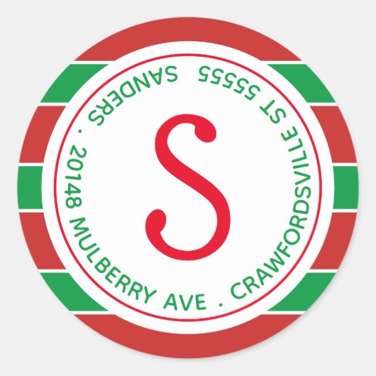 Traditioneel Monogram Strepen Retouradres Ronde Sticker (Voorkant)